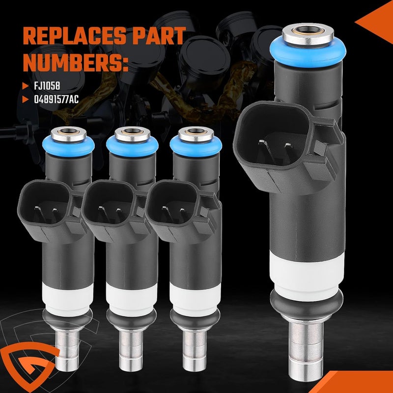 GEARCESS 4 Holes Fuel Injectors Fit for Jeep Compass 2007-2017, Patriot 2007-2017 & Fit for Dodge Journey 2009-2015, Avenger 2008-2014, Caliber & Fit for Chrysler 200, Sebring, 2.0L 2.4L Replaces# 04891577AC - Image 2